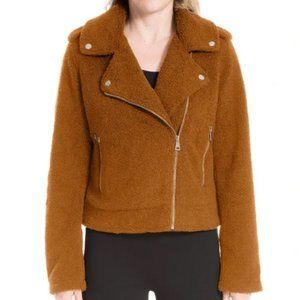 NWT Max Studio Brown Sherpa Teddy Moto Jacket